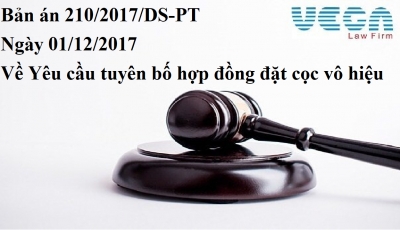 Bản án số 210/2017/DS-PT ngày 01/12/2017 về yêu cầu tuyên bố hợp đồng đặt cọc vô hiệu