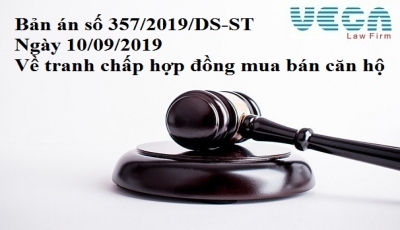 Bản án số 357/2019/DS-ST ngày 10/09/2019 về tranh chấp hợp đồng mua bán căn hộ